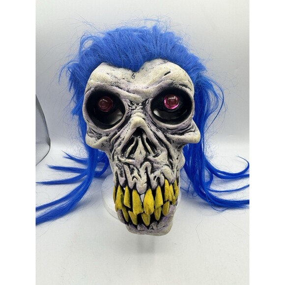 Vintage 2001 The Paper Magic Group Skull Monster Long Blue Hair Cyclops Mask - Picture 1 of 9